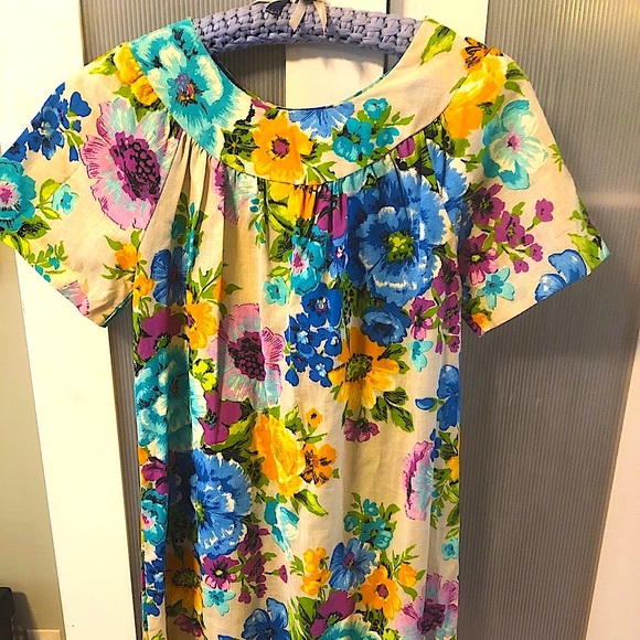 MUU MUU Polynesian 1970s caftan maxi pockets MRS ROPER Hawaiian M L True vintage - Picture 1 of 7